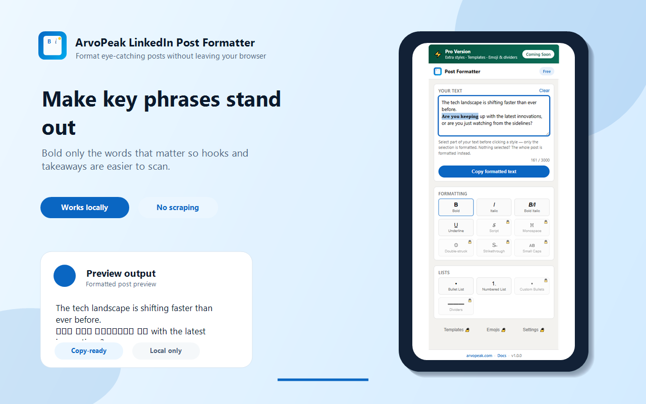 LinkedIn Post Formatter — Bold, Italic & Bullets by ArvoPeak screenshot 3