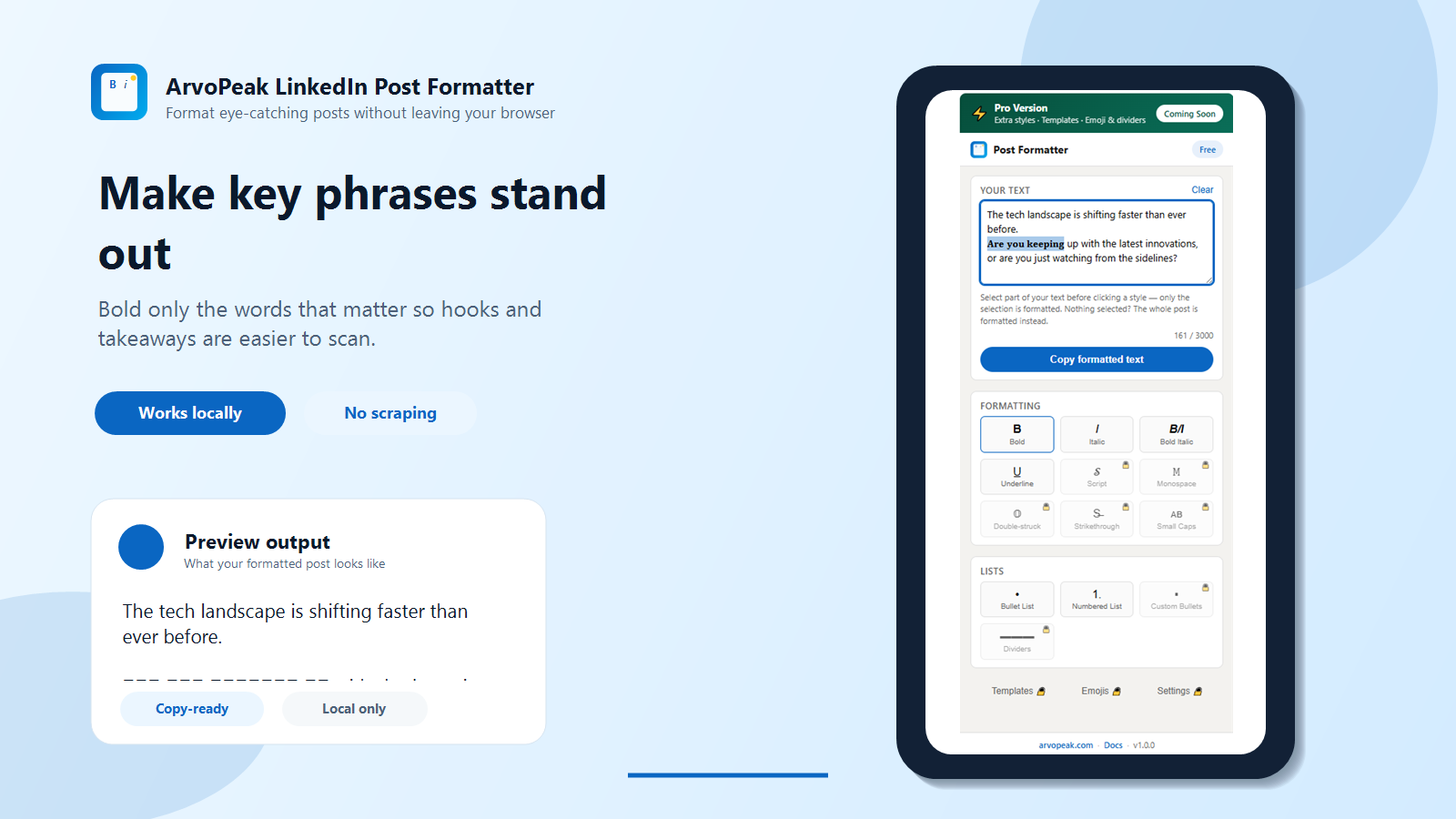 LinkedIn Post Formatter — Bold, Italic & Bullets by ArvoPeak screenshot 4