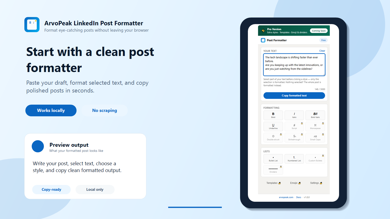 LinkedIn Post Formatter — Bold, Italic & Bullets by ArvoPeak screenshot 2