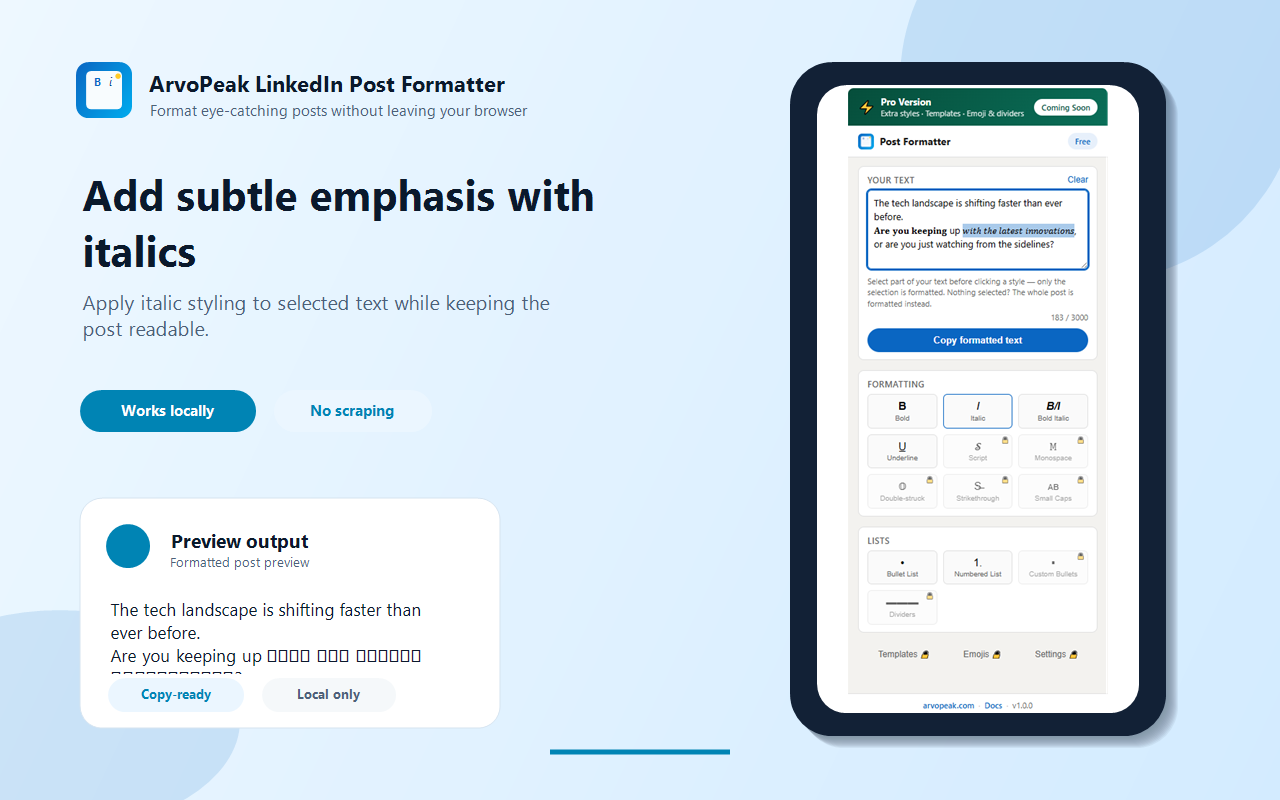 LinkedIn Post Formatter — Bold, Italic & Bullets by ArvoPeak screenshot 5