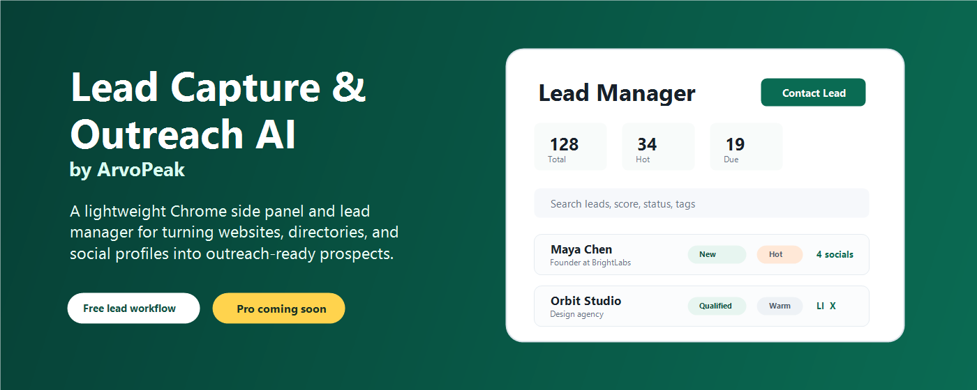 Lead Capture & Outreach AI by ArvoPeak screenshot 1