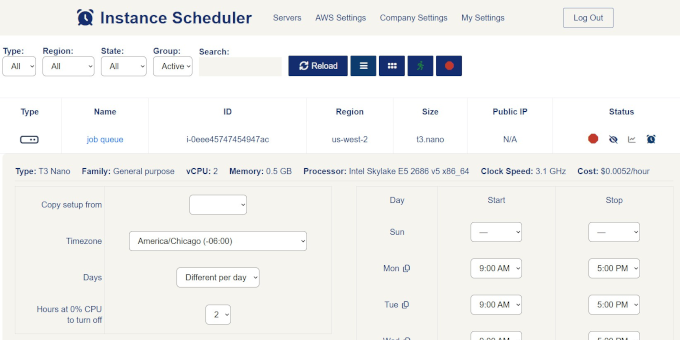 Instance Scheduler screenshot 1
